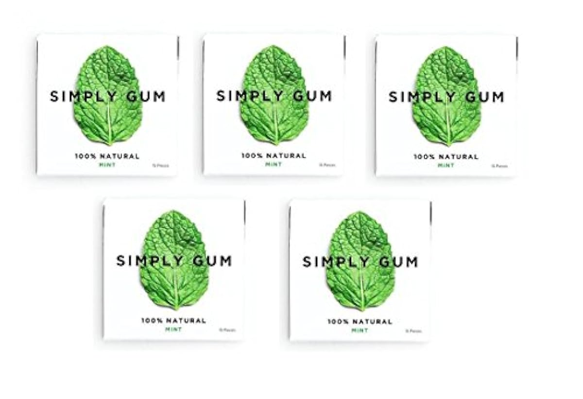 (해외 직송)심플 껌 (SIMPLY GUM),내츄럴 민트 맛 15 Pieces (5 개세트)-