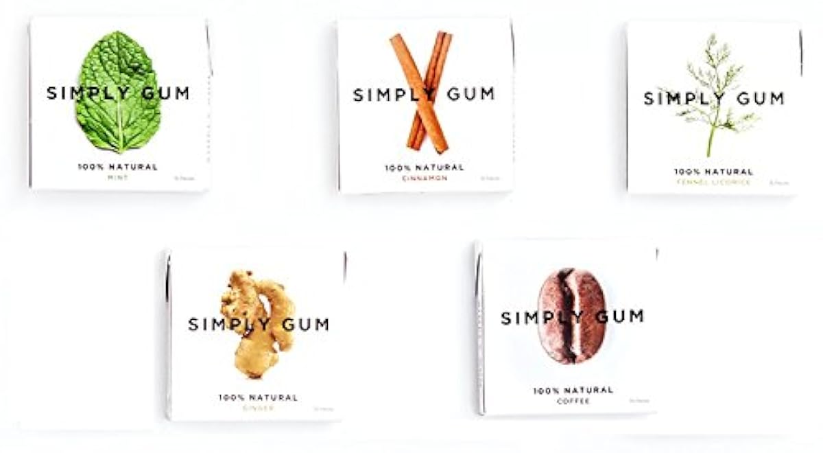 (해외 직송)심플 껌 (SIMPLY GUM),내츄럴 Mint, Fennel Licrice, Cinnamon, Ginger, Coffee (5 Flavors) 15 Pieces-