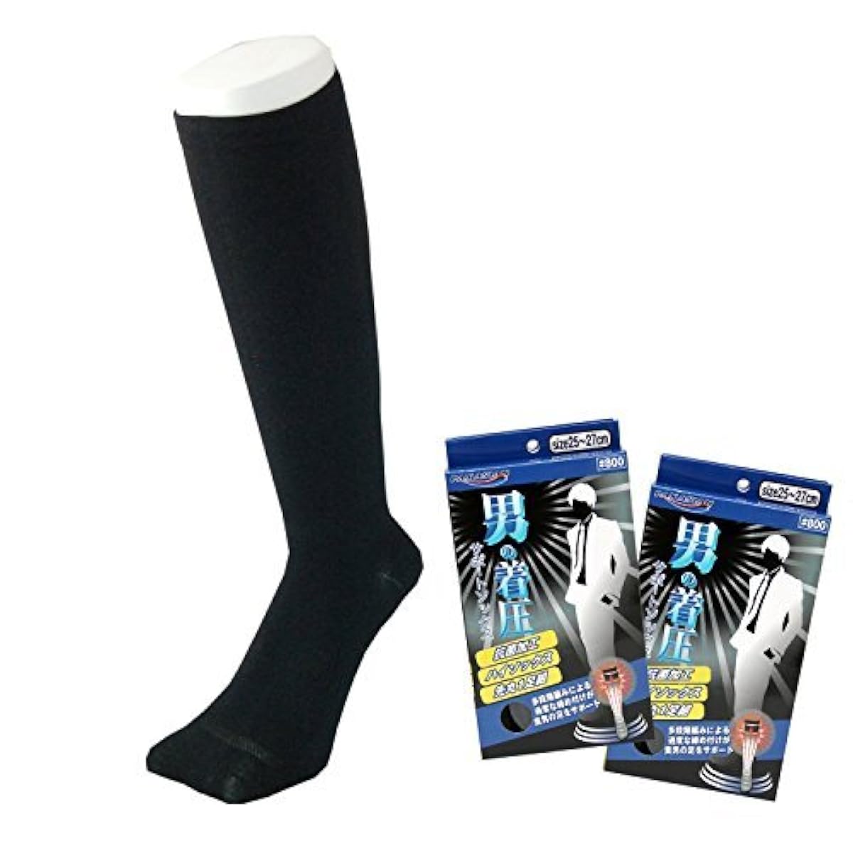PAX-ASIAN 신사 ( 맨즈 25~27cm ) 착압 양말 무쿠미해소 조이기(묶기) 부여 서포트 항균 삭스 흑색 ( 블랙 ) 2켤레조-