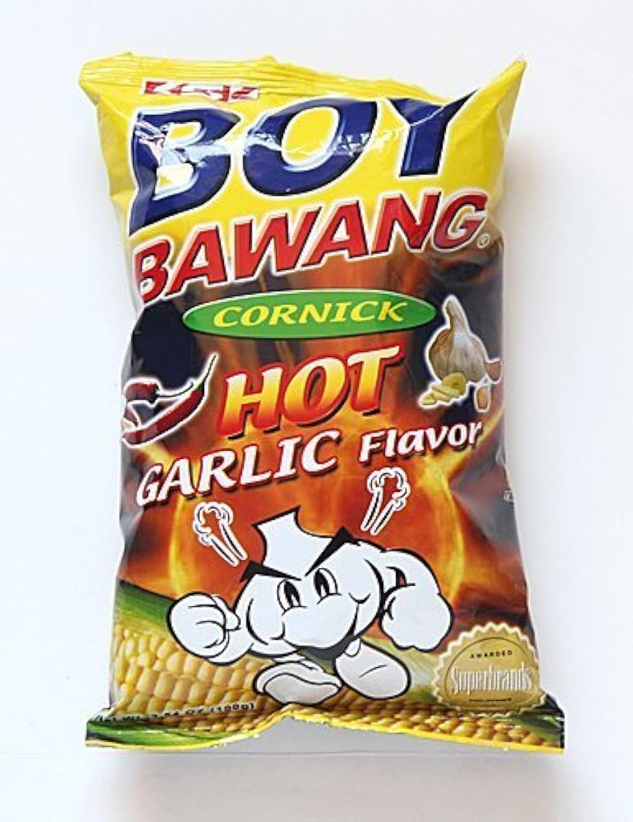 Hot Garlic Flavor Cornick (Corn Snacks) - Four 3.54 oz. bags. by Boy Bawang -