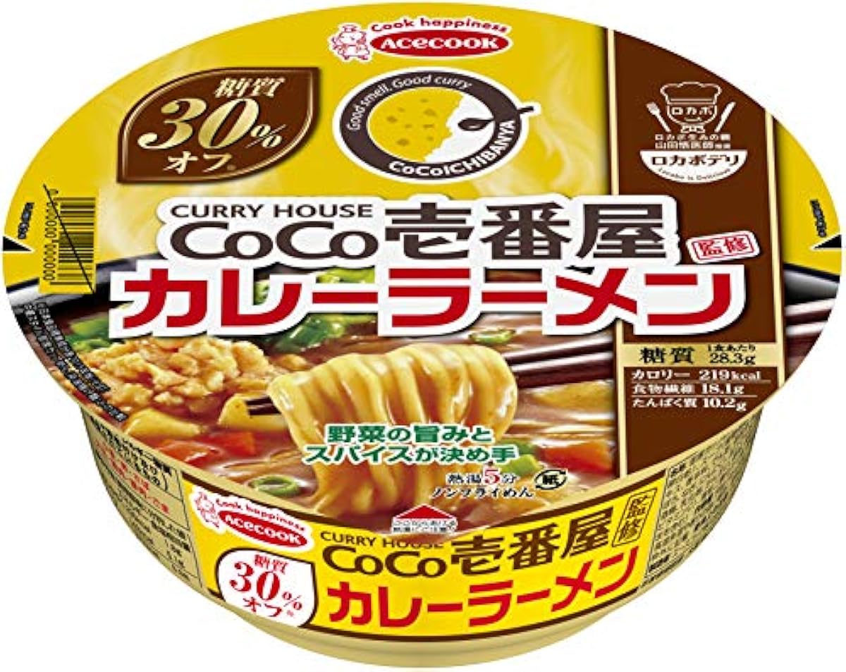 에이스쿡 러 카보데리 COCO이찌방야 감수 카레 라면 당질 오프 72g ×12개