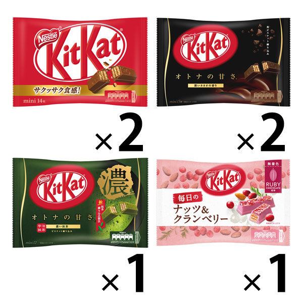네슬레 일본 킷캣 미니 어소트셋토(킷캣 미니×2 포,어른의 달콤함×2 포,어른의 달콤함 진한 녹차×1봉지,매일의 너츠 amp;크랜베리 루비1봉지)