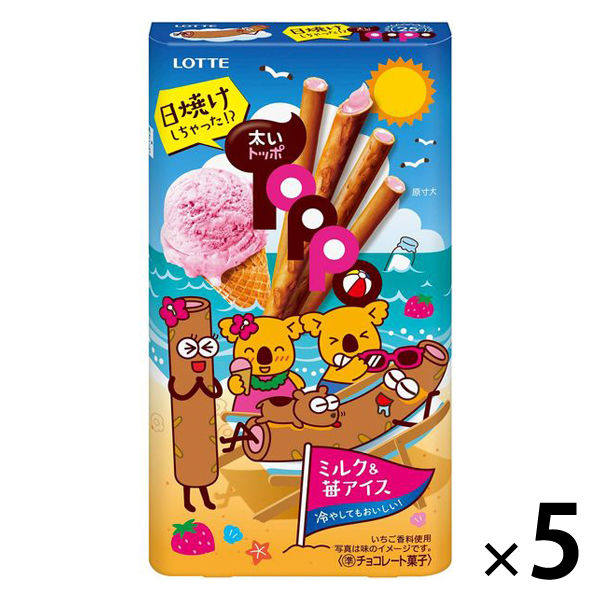 롯데 굵은toppo lt;밀크 amp;딸기 아이스 gt; 1세트(5개)