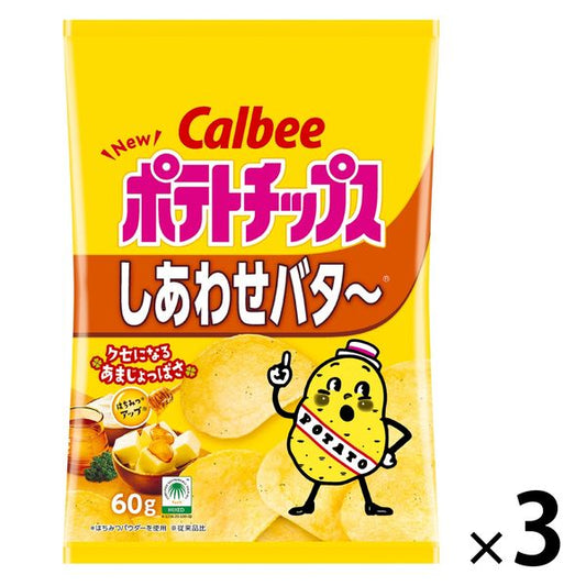 Calbee 포테이토 칩시아와세버터 허니버터～ 60g 1세트(3 포)