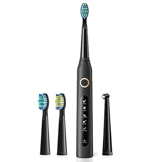 전동 칫솔 칫솔 음파 칫솔 3꼴 브러시 소닉 전동 치약 IPX7방수 5모드와 2분간 오토 타이머 기능 탑재 USB충전 4시간이 걸려 30일간 사용 휴대 덴탈 케어 블랙