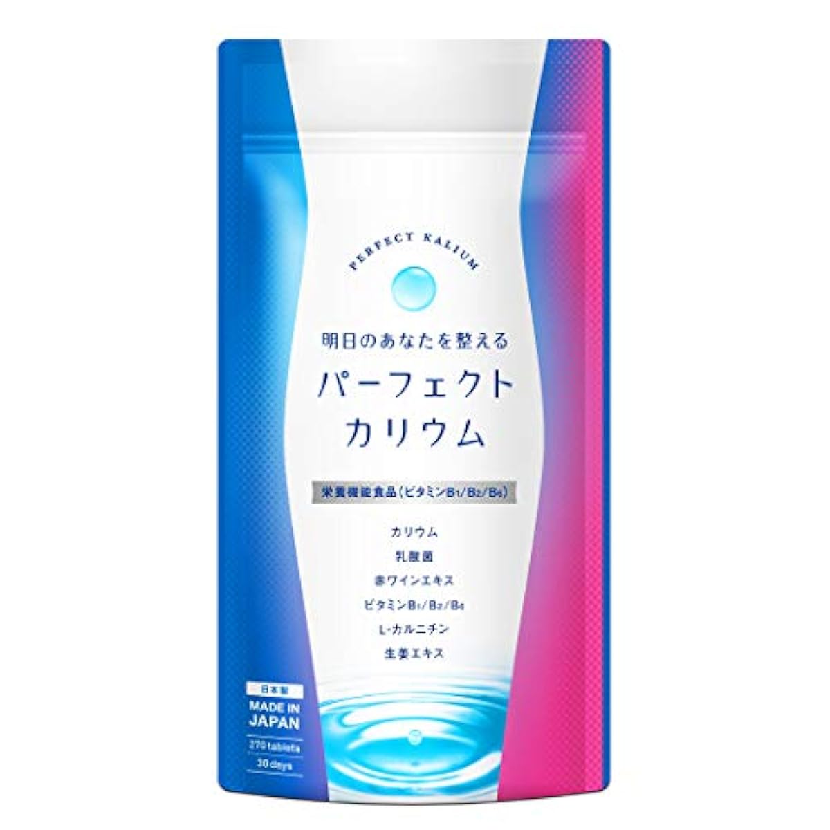 (관리 영양사 감수)칼륨 서플리(supplement) 염화 칼륨 1215mg 유산균(영양 기능 식품 비타민B1 B2 B6) 구연산 생강 카르니틴 폴리 phenolic 일본제 퍼팩트 칼륨