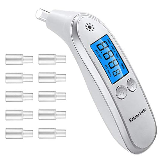 Ketone Meter고, 휴대 식개 톤 호흡 측정기,Ketosis 검지기 측정기 프로의 디지털다루케톤호흡 분석 장치 고, 10마우스 피스를 구비한(갖춘)―타부루케톤부레스메타 (화이트)