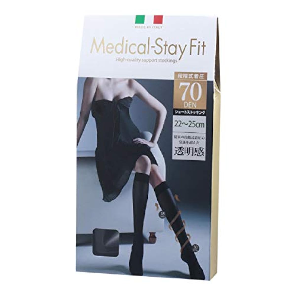 (메디컬 스테이 피트)착압 숏 스타킹 70denier 블랙 (22-25cm) 이탈리아제 Medical-Stay Fit