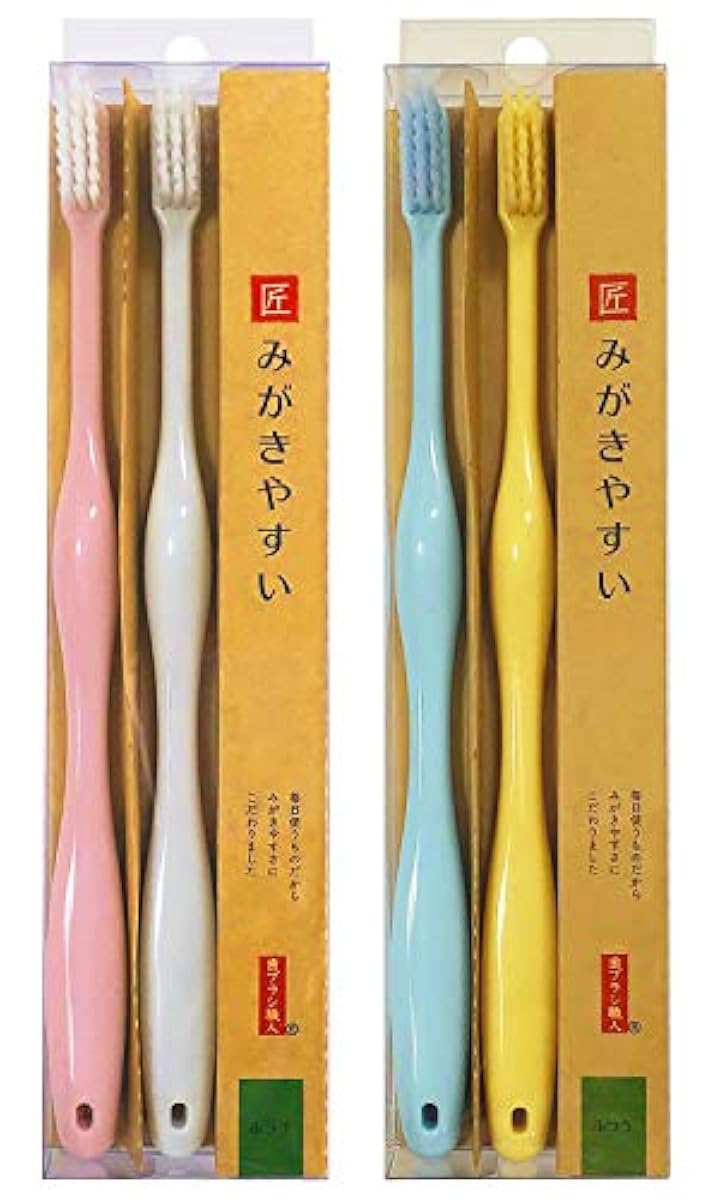 연마 쉬운 칫솔극(보통)핑크・화이트・블루・옐로우 4식분