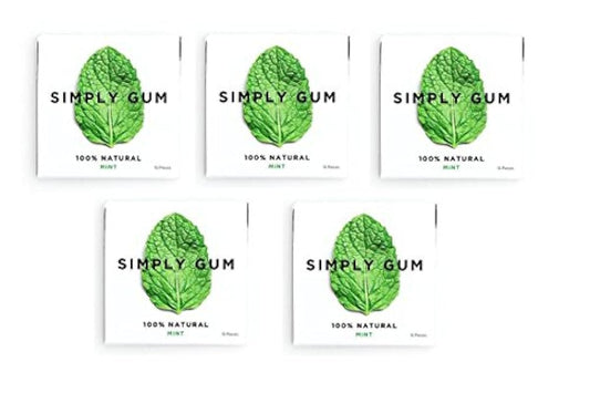 (해외 직송)심플 껌 (SIMPLY GUM),내츄럴 민트 맛 15 Pieces (5 개세트)-