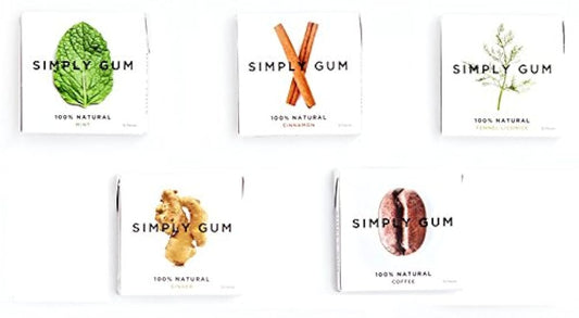 (해외 직송)심플 껌 (SIMPLY GUM),내츄럴 Mint, Fennel Licrice, Cinnamon, Ginger, Coffee (5 Flavors) 15 Pieces-