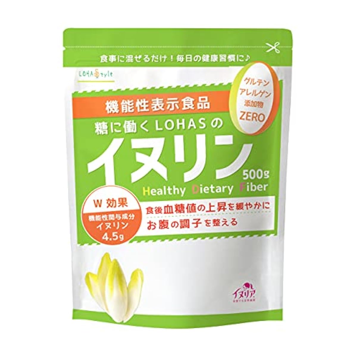 LOHAStyle(로하스(Lohas) 타일)inulin 과립 (500g) 기능성 표시 식품 (식후의 혈당치나 변비가 신경이 쓰이는 분에게)네델란드산 지코리유래 (수용성 음식물 섬유 Non-GMO) 돼지감자와 동조성 개 리어