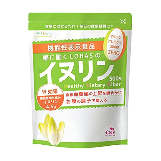 LOHAStyle(로하스(Lohas) 타일)inulin 과립 (500g) 기능성 표시 식품 (식후의 혈당치나 변비가 신경이 쓰이는 분에게)네델란드산 지코리유래 (수용성 음식물 섬유 Non-GMO) 돼지감자와 동조성 개 리어