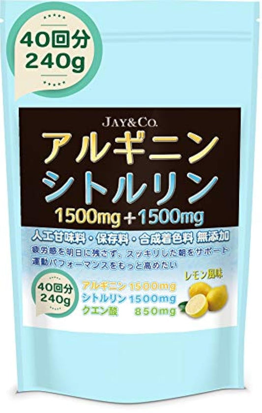 JAY amp;CO.아르기닌 amp; 시토루린 파우더(인공 감미료무 첨가1500mg amp;1500mg) 레몬 240g