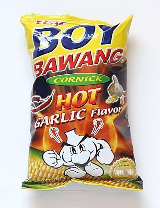 Hot Garlic Flavor Cornick (Corn Snacks) - Four 3.54 oz. bags. by Boy Bawang -