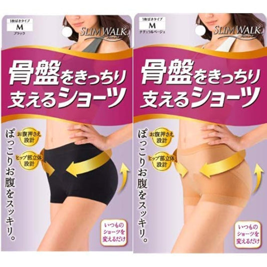 (세트 구매)슬림 워크 골반을 꼭 지원하는 쇼츠 M사이즈 블랙(SLIM WALK,shorts pelvic,M) amp; 골반을 꼭 지원하는 쇼츠 M사이즈 내츄럴 베이지(SLIM WALK,shorts pelvic,M)