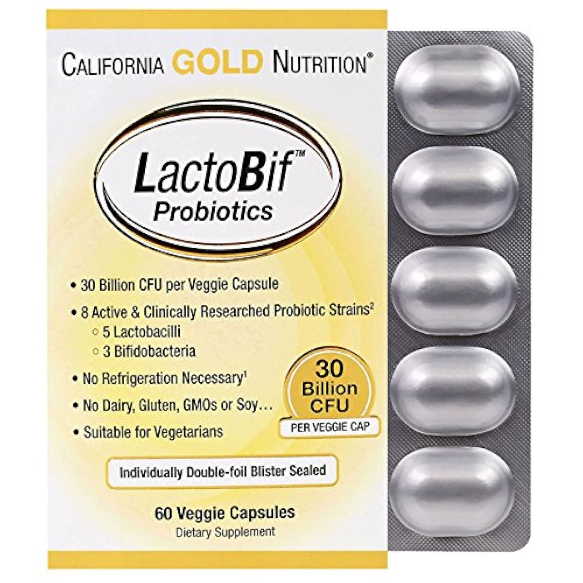 California Gold Nutrition LactoBif 락토비후 프로 바이오 T구스 300억CFU 식물성 캡슐60알