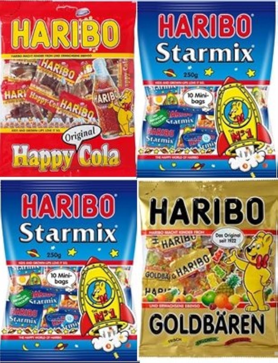 HARIBO 해리 bow 젤리 미니(개별포장 타입)250g× 4 (스타 믹스(2 포)・골도゛베어(베이스 업)―(1봉지)・해피 콜라(1봉지))-