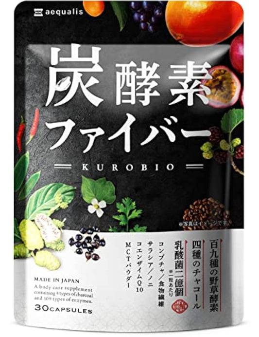 탄효소 화이버(fiber) charcoal 서플리(supplement) 효소 노니 사라시(표백한 무명)아 음식물 섬유 다시마차 KUROBIO 30일분