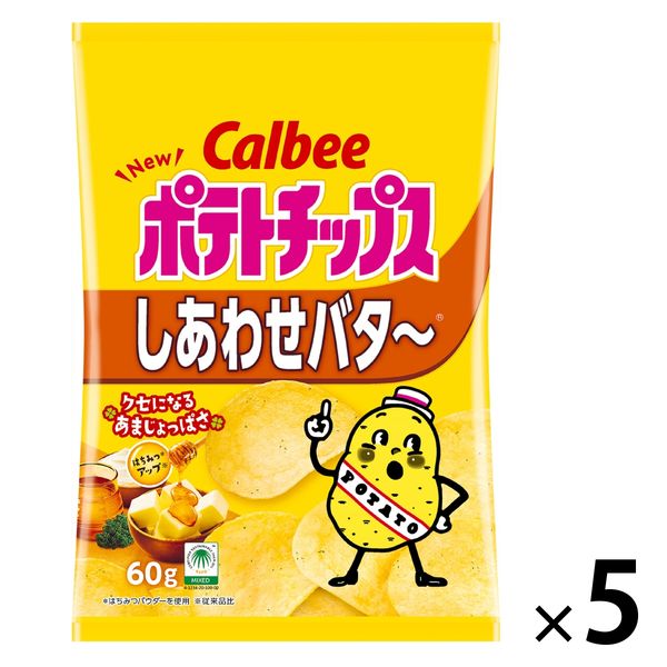 Calbee 포테이토 칩시아와세버터 허니버터～ 60g 1세트(5 포)