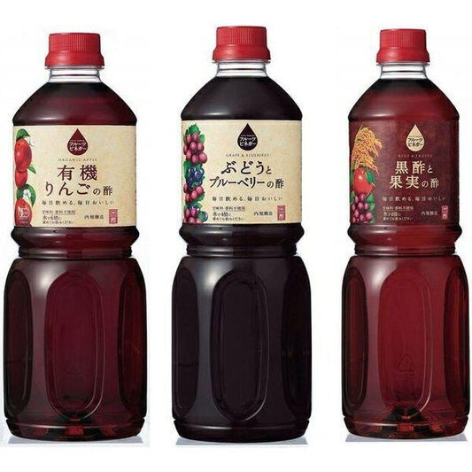 무료 우송 우치호리 양조 후르츠 식초 3종 세트 1L×3개 (유기농 사과의 식초 # 어떻게(아무리)이라고 블루베리의 초흑식초와 과실의 식초) (직송품)