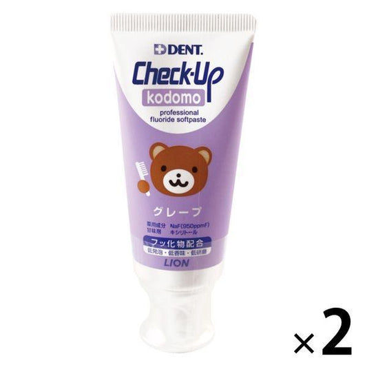 DENT Check-Upkodomo(dent 체크 업고도모) 그레이프 60g 2개 라이온 치약(어린이용)