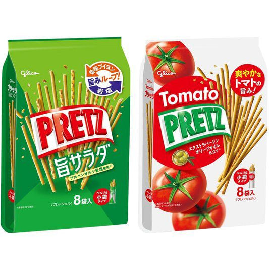 (러 상자 한정)에사키 글리코 프리츠 큰 포장2종 세트(지샐러드,숙토마토×각1봉지) 프레즐 스낵 과자 안주