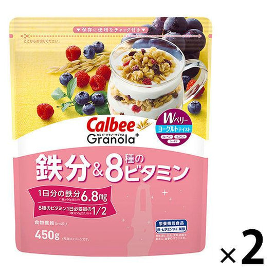Calbee 그라 노라플러스 철분 amp;8종의 비타민 450g 1세트(2 포) 시리얼