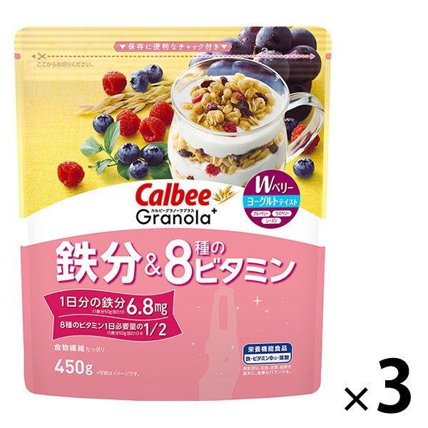 Calbee 그라 노라플러스 철분 amp;8종의 비타민 450g 1세트(3 포) 시리얼